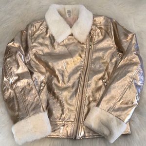 Metallic Rose Gold Moto Jacket with Faux Fur/NWT